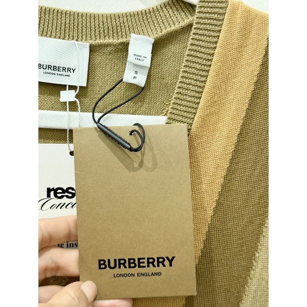 NWT Burberry 100% Wool Sleveless V-Neck Pleated A-Line Midi Dress Light Brown S - Picture 7 of 8